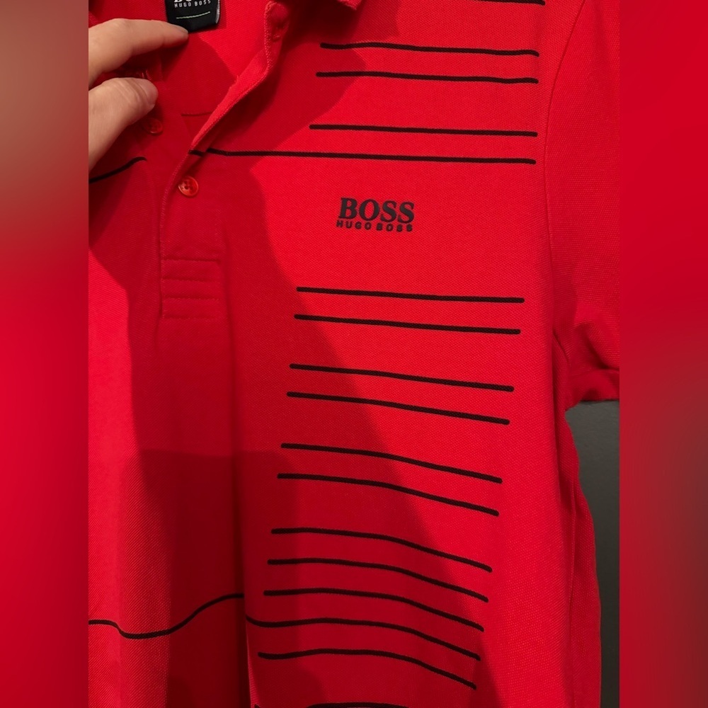 NWOT Hugo Boss Vibrant Red Polo Shirt with Black Accents size Small - Picture 2 of 6